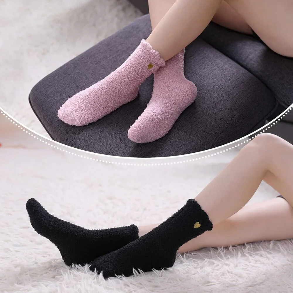 Women's Fuzzy Socks Cozy Fluffy Warm Slipper Socks Microfiber Soft Blue Purple